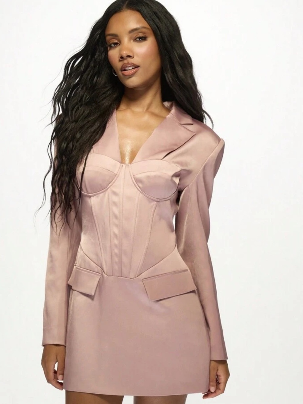 Sculpted Blush Pink Corset Blazer Mini Dress